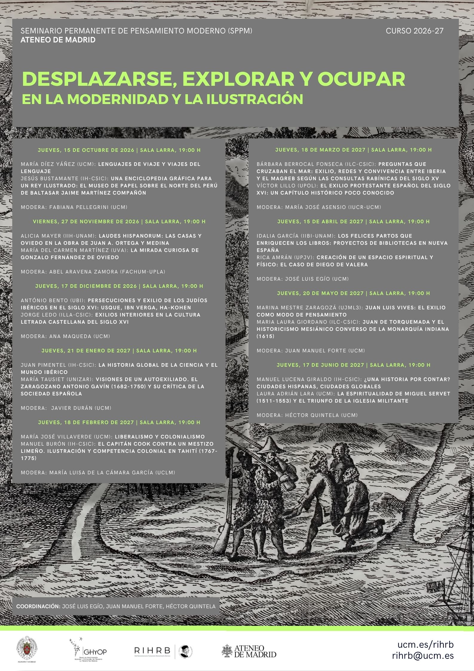 Desplazarse, explorar y ocupar en la Modernidad y la Ilustración. Seminario Permanente de Pensamiento Moderno, Curso 2026-2027